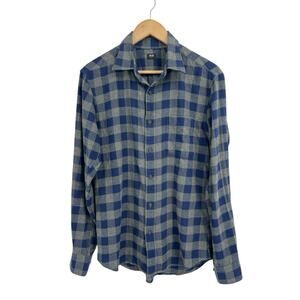 Uniqlo Grey Navy Buffalo Plaid Long Sleeve Flannel Men’s Small